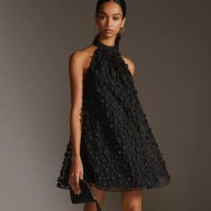 EVA FRANCO Black Textured Halter Swing Dress - Size 10P - Dreamy Femininity!
